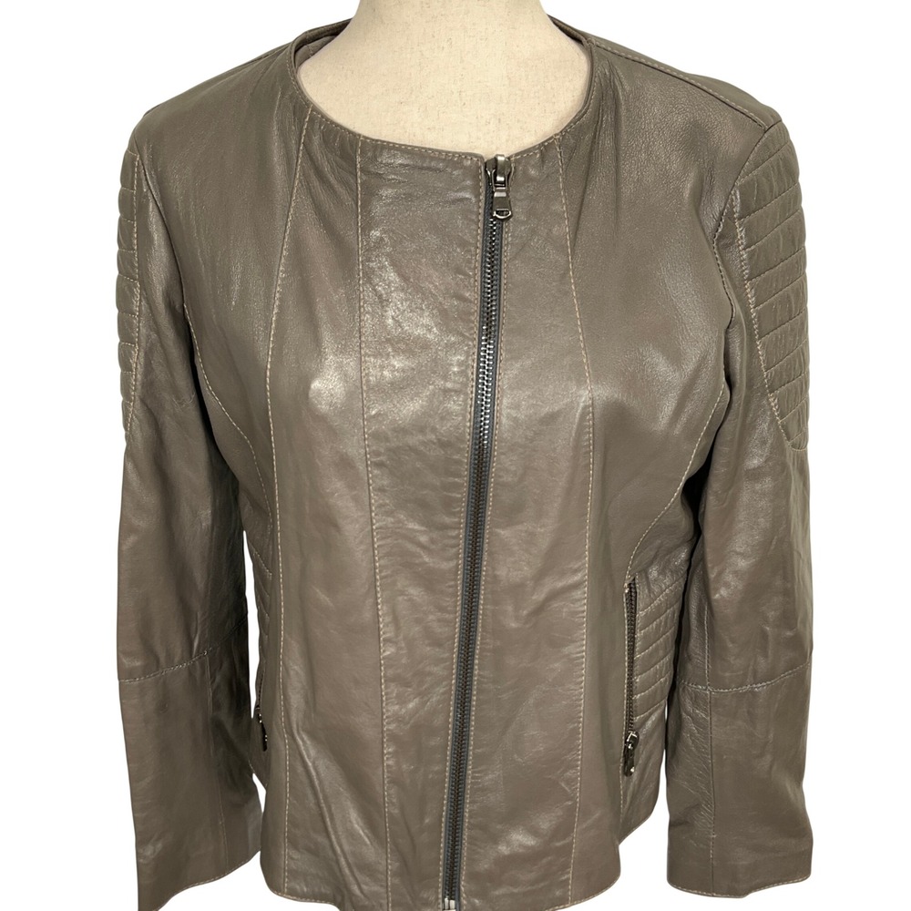 Massimo Leather Firenze Jacket Womens Large Taupe Leather Racer Moto Quilted VTG